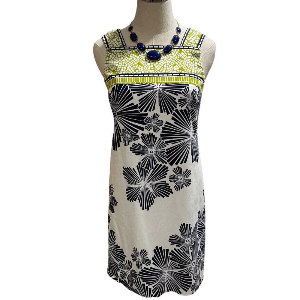 Adrianna Papell Dress Women 4P Floral Green Blue Casual Lined Summer Pockets‎